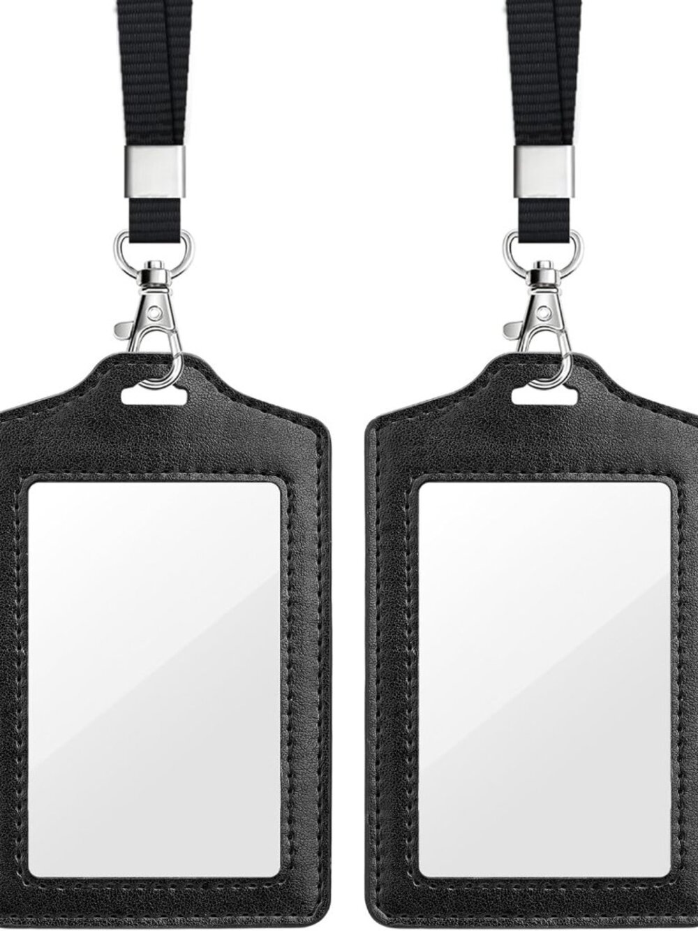 2 Pack Double Sided Clear Badge Holder with Lanyard, Black